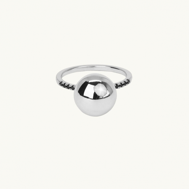 GLOBE BALL BLK STONE RING SILVER
