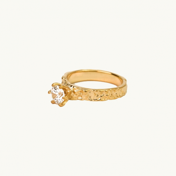 18K guld princessring med vit sten