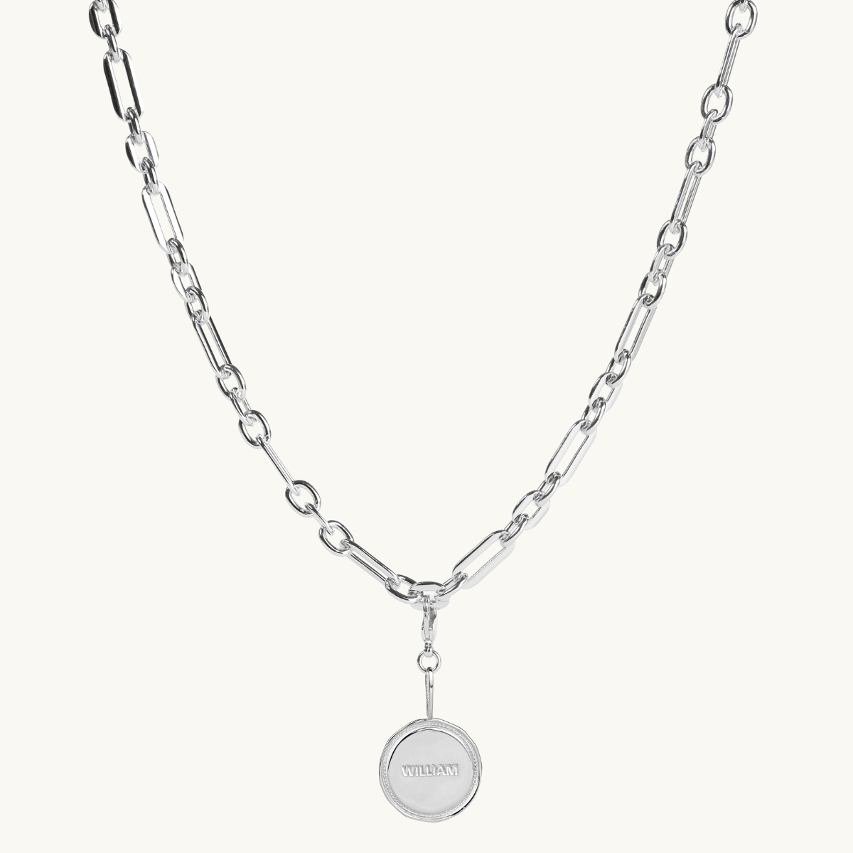 chunky chain med wreath graverat mynt i sterling silver