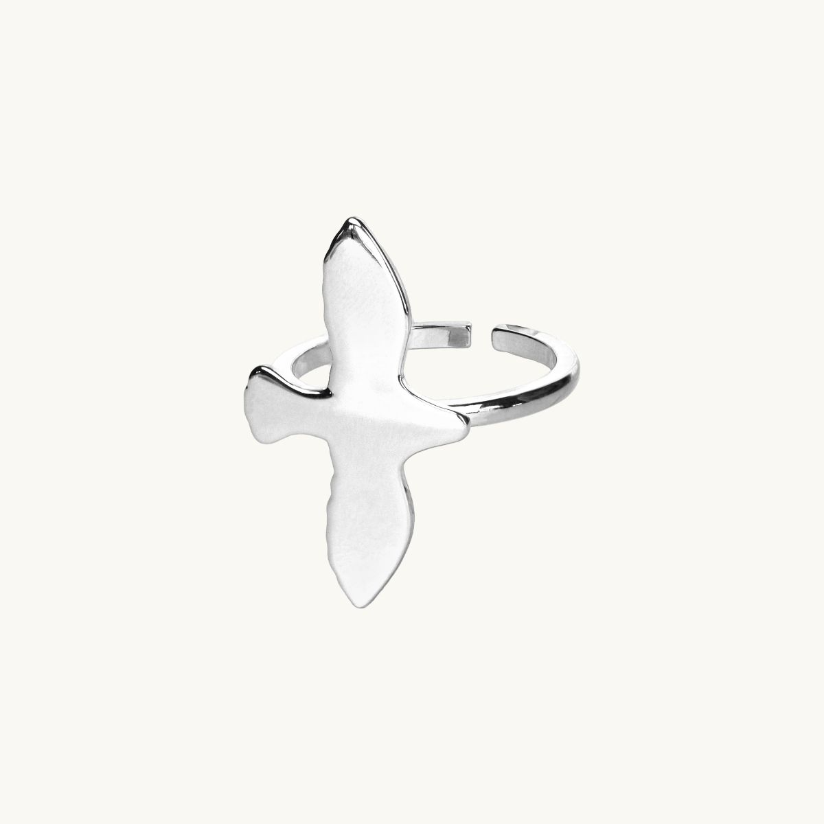 Justerbar ring i silver i form av en duva