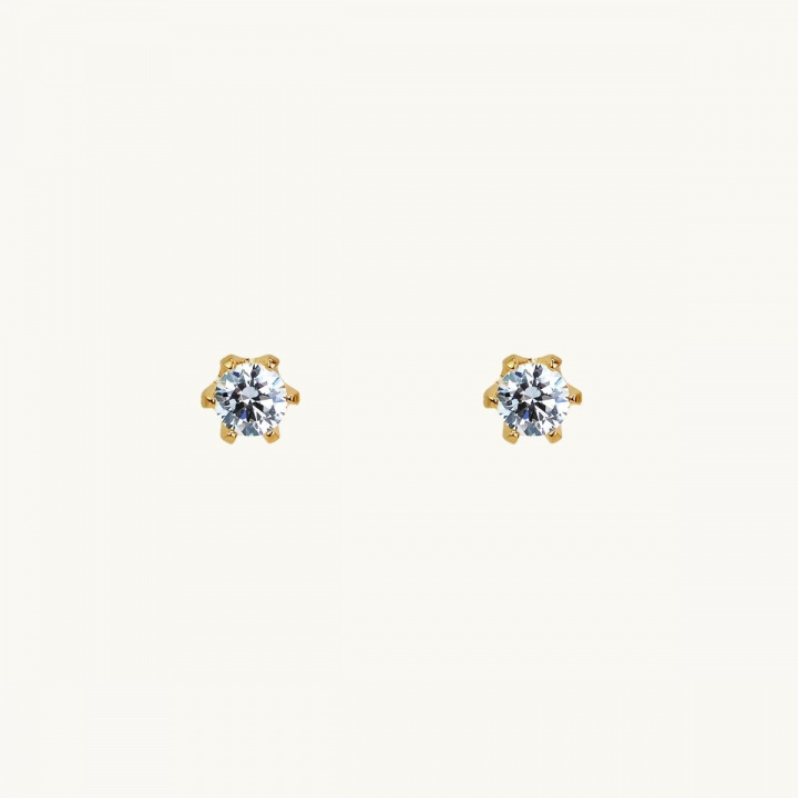 Pin örhängen i guld med vit sten, 4 mm