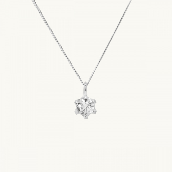 Halsband berlock silver med en vit diamant infattad i klo, prinsessa
