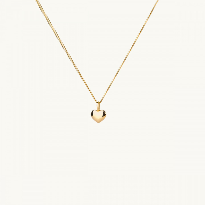 Ett halsband med ett litet fylligt guldhjärta 