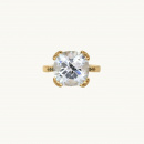 Guldfrgylld ring med stor cz-sten och svarta diamanter