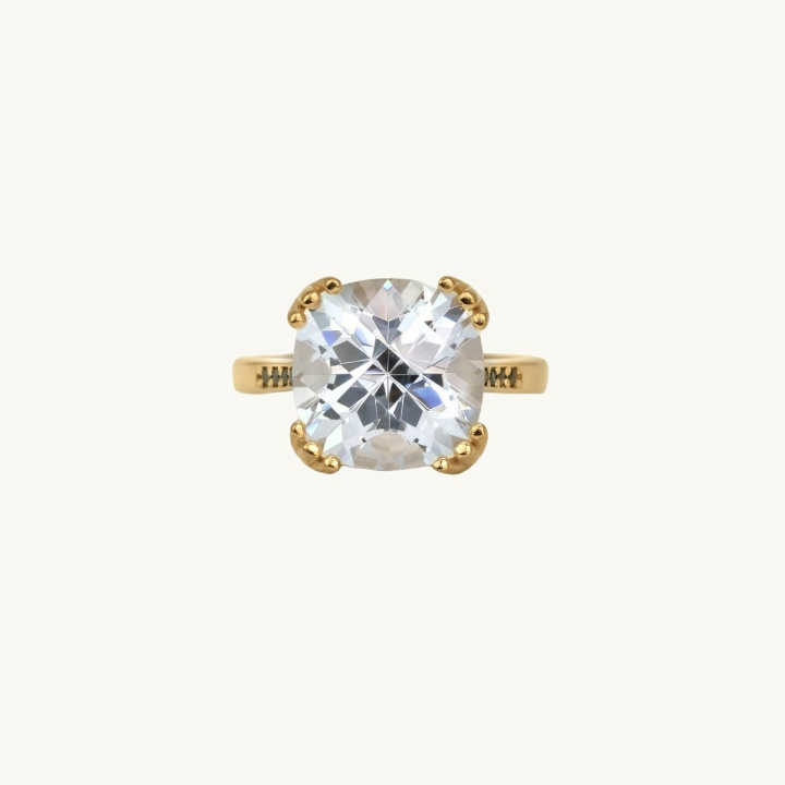 Guldförgylld ring med stor cz-sten och svarta diamanter